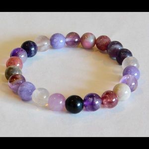 Healing + Strength Crystal Bead Bracelet Purple Amethyst Lepidolite Tourmaline